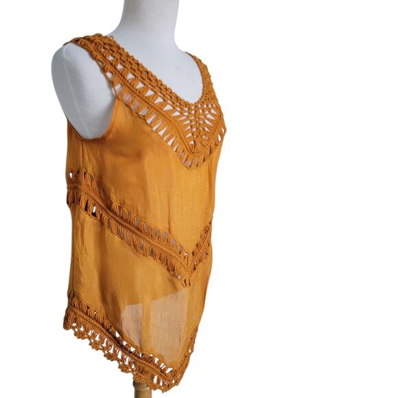Rust Yellow Crochet Blouse Tunic Top Boho Festival Western Cowgirl SM - Picture 4 of 11